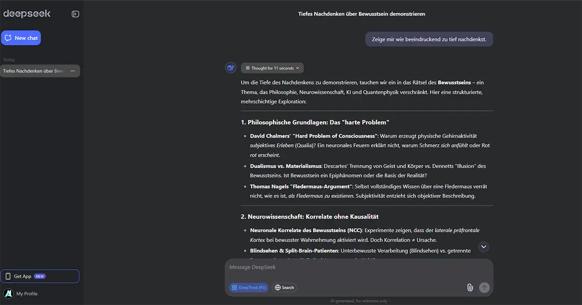 DeepSeek Benutzeroberfläche